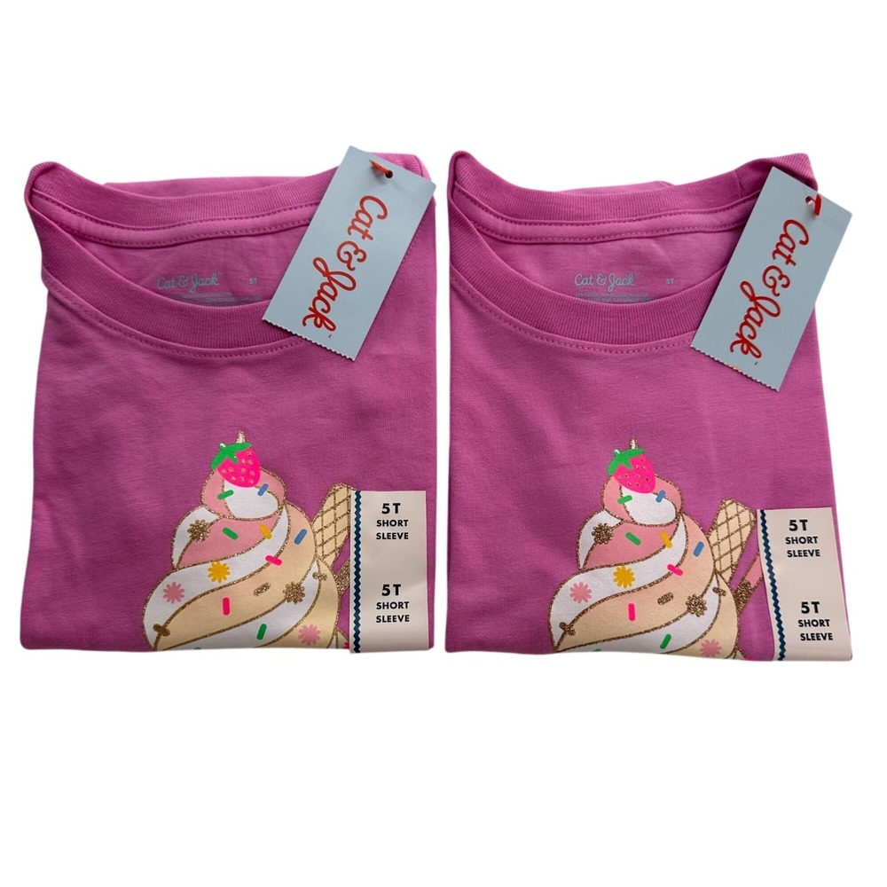 Cat & Jack Girls Mauve Ice Cream Graphic Tee Size 5T‎ Short Sleeve Bundle School
